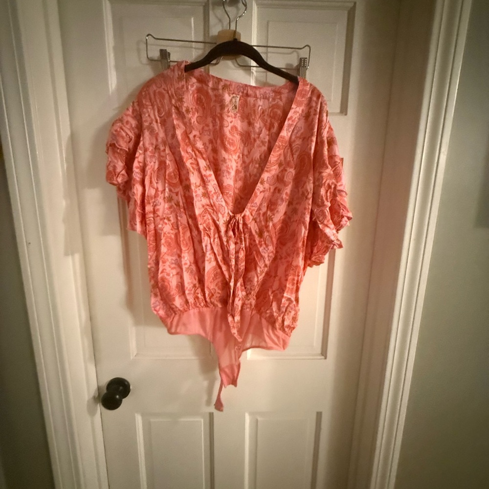Pink Floral Blouse with Tie Front